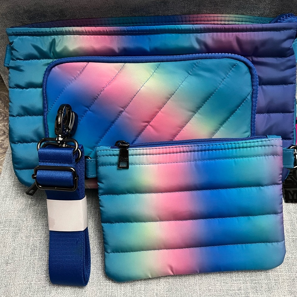 NWT THINK ROYLN puffer crossbody & small matching bag, RIFD protection